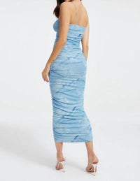 Good American - Ruched Mesh Midi Dress - blue - clothing - dresses
