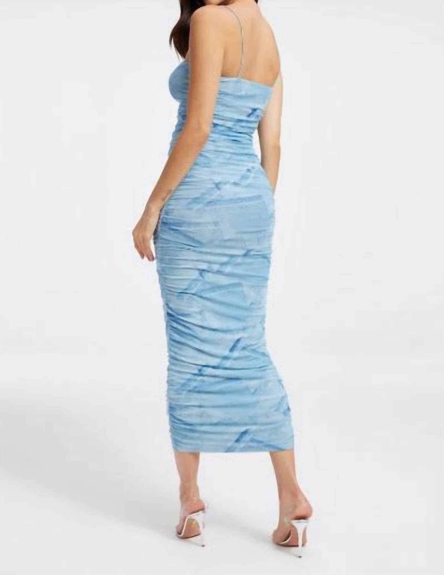 Good American - Ruched Mesh Midi Dress - blue - clothing - dresses
