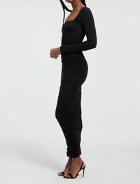 Good American - Ruched Square - neck Maxi Dress - black - clothing - dresses