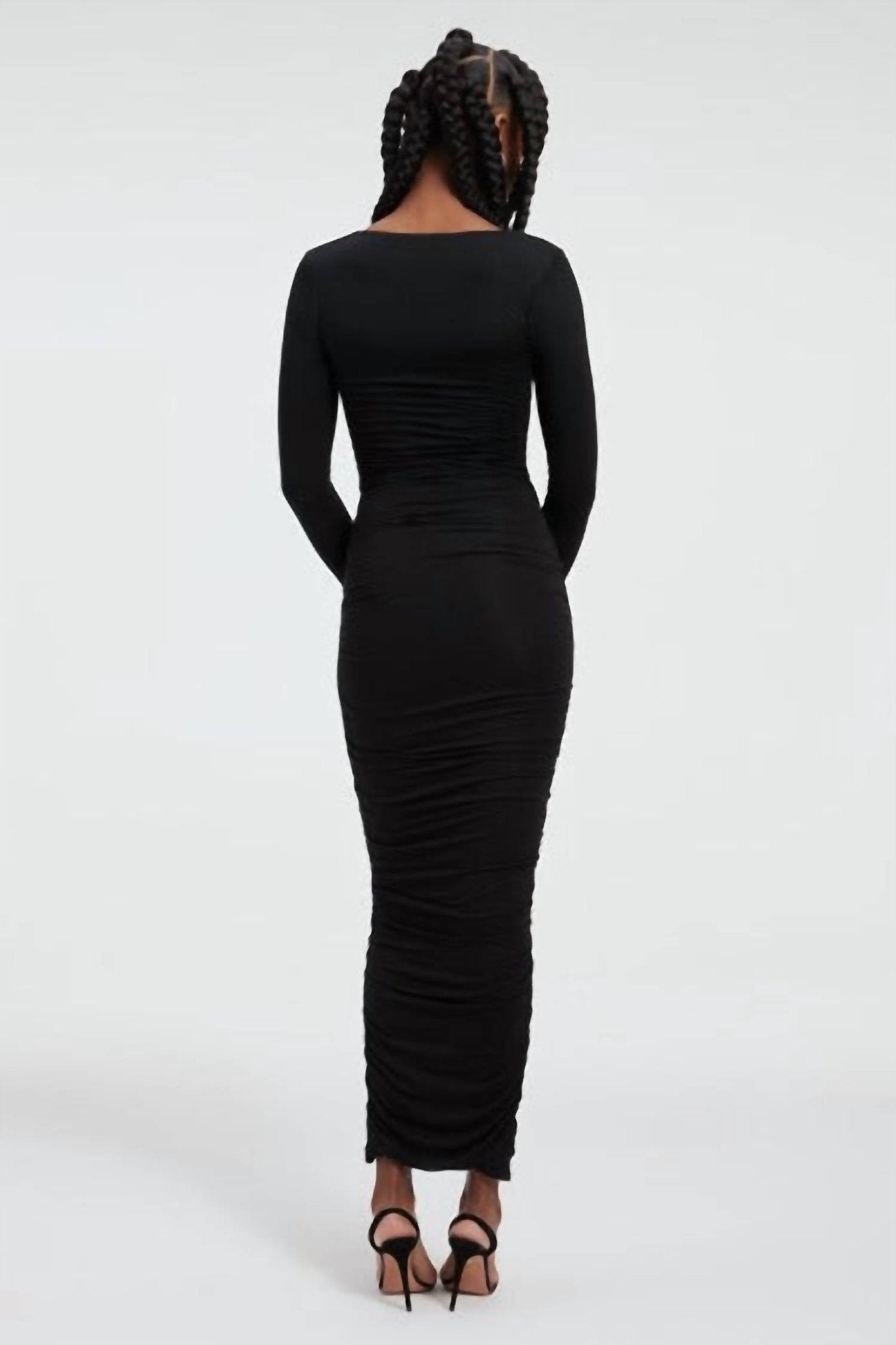 Good American - Ruched Square - neck Maxi Dress - black - clothing - dresses