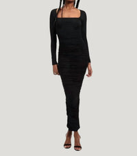 Good American - Ruched Square - neck Maxi Dress - black - clothing - dresses
