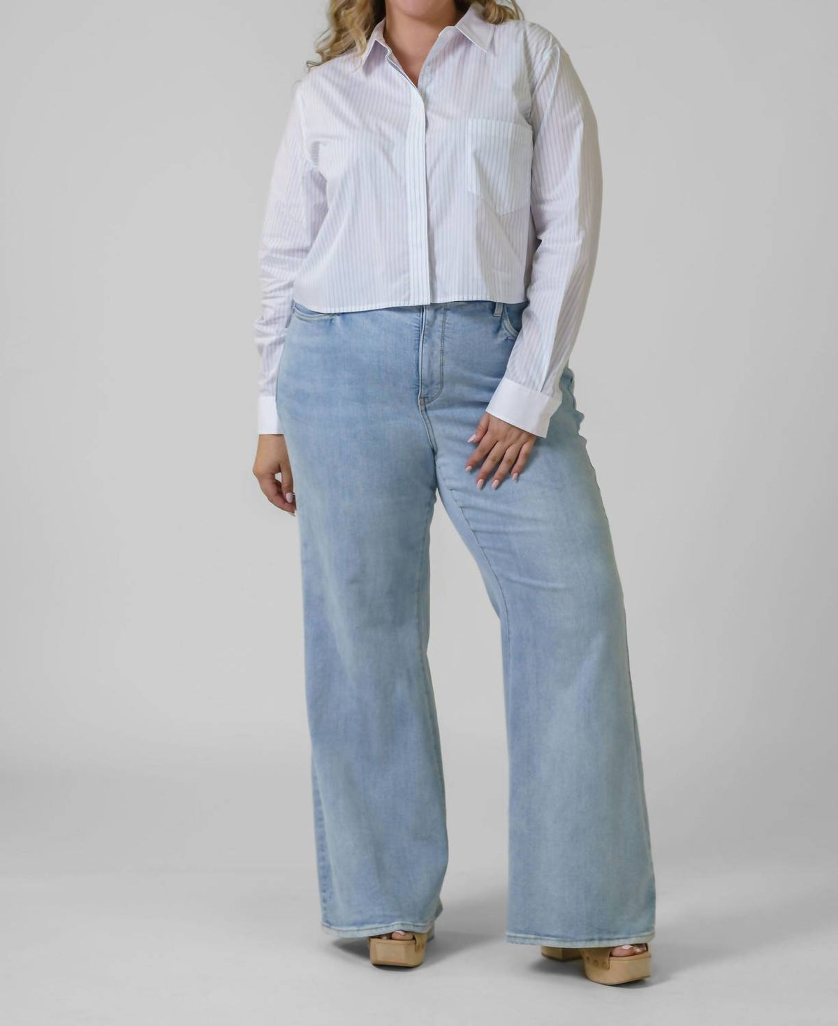 Good American - Stripe Cropped Uniform Shirt - Plus
