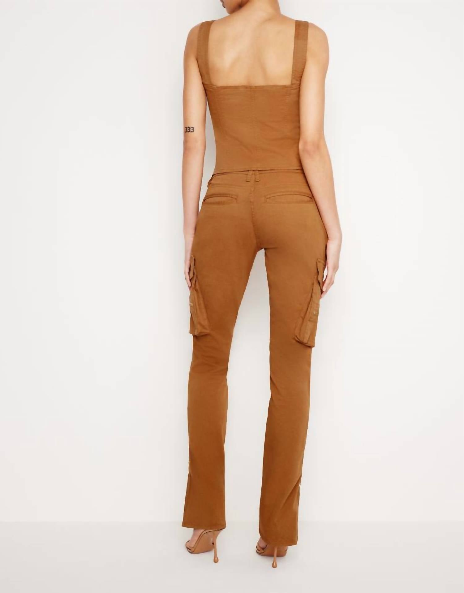 Good American - Twill Skinny Cargo Pant - brown - clothing - cotton - blend