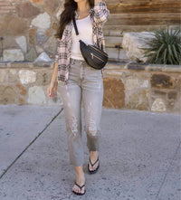 Grace And Lace - Mel's Fave Distressed Cropped Straight Leg Colored Denim Jeans - clothing - cotton - blend - grey