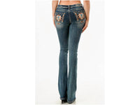 Grace In La - Steer Head Embroidery Mid-rise Boot Cut Jean - 34"