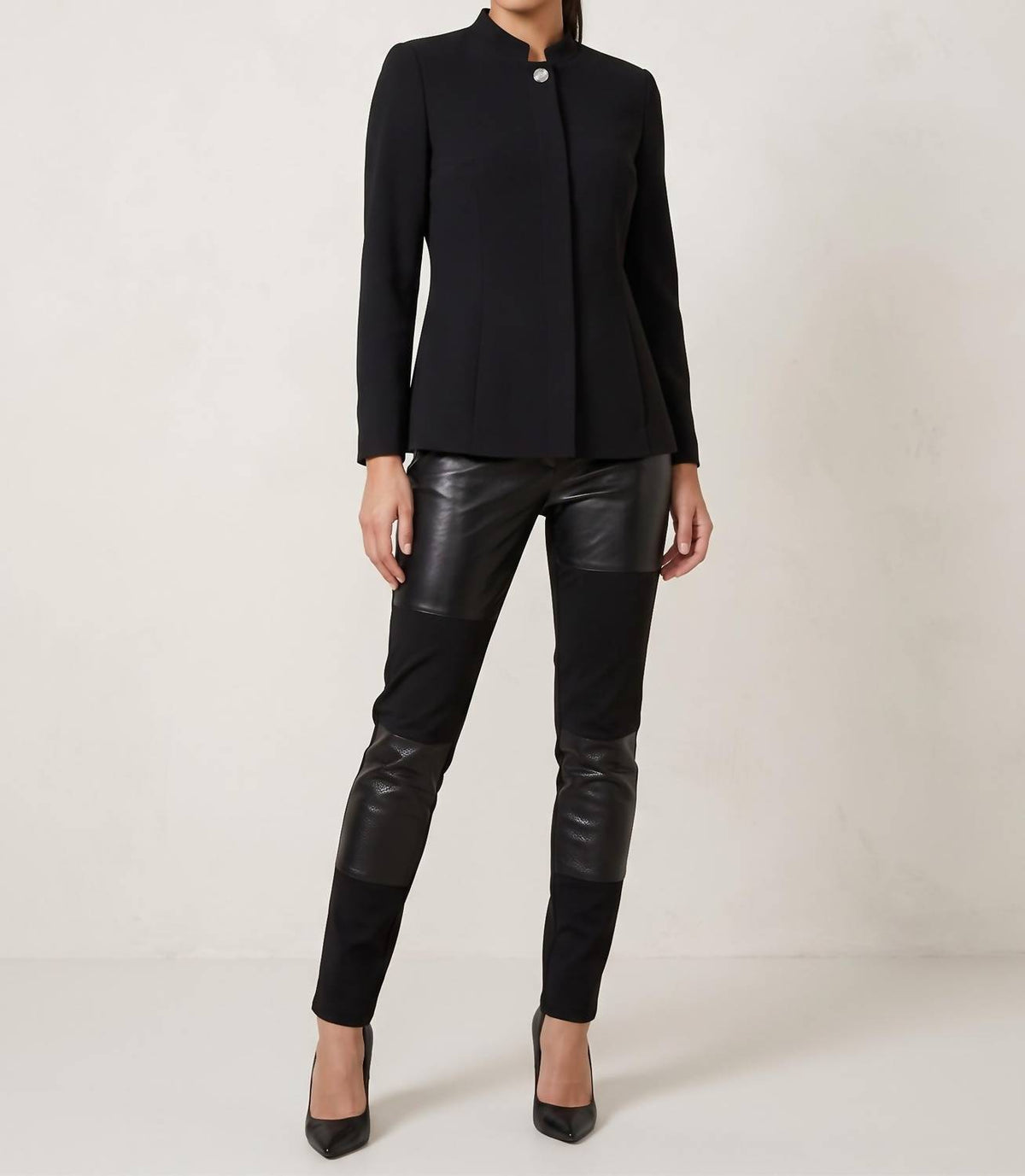 Gracia - Edgy Elegance Leather Patchwork Point Pants