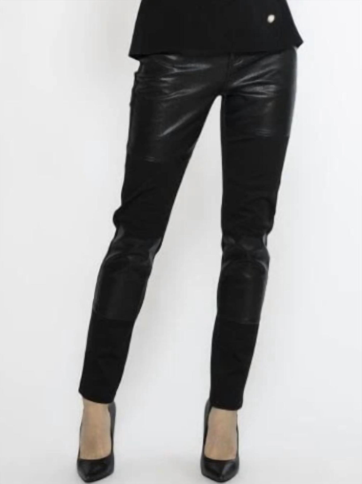 Gracia - Edgy Elegance Leather Patchwork Point Pants