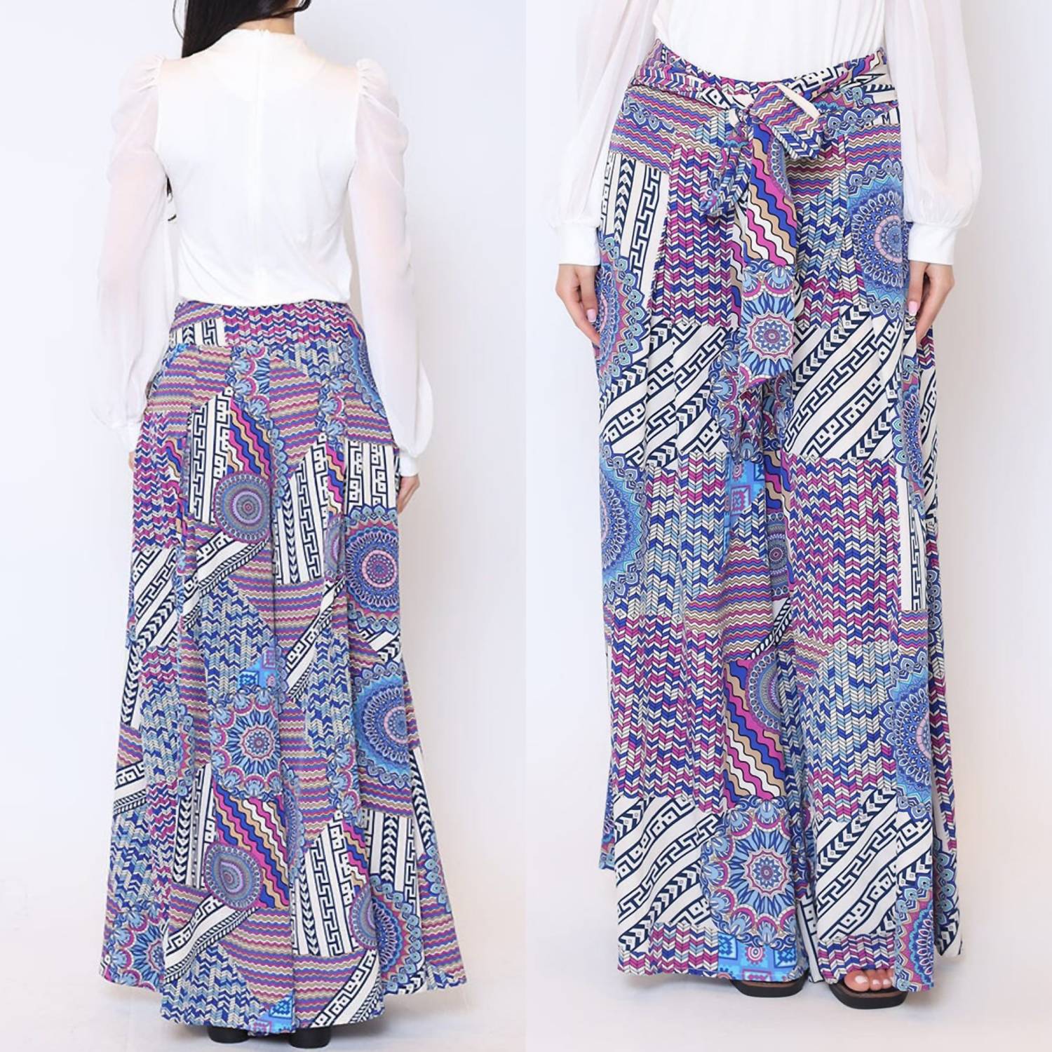 Gracia - Geometric Palazzo Pants - blue - clothing - geometric