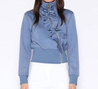 Gracia - High Neck Scuba Asymetrical Ruffled Zip Jacket