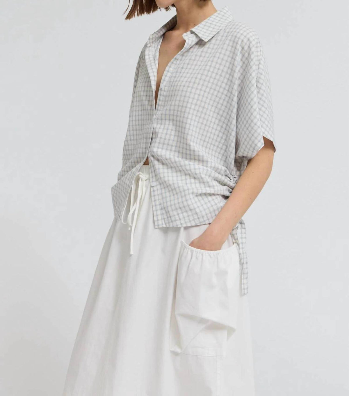 Grade & Gather - Women's Playful Side Tie Button Up
