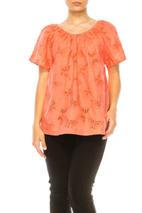 Grand & Greene - Butterfly Eyelet Short Sleeve Top - blouses - clothing - cotton