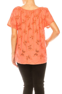Grand & Greene - Butterfly Eyelet Short Sleeve Top - blouses - clothing - cotton