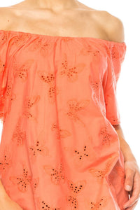 Grand & Greene - Butterfly Eyelet Short Sleeve Top - blouses - clothing - cotton