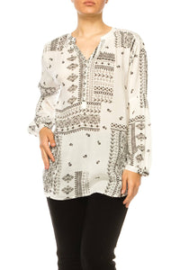 Grand & Greene - Decorative Print Long Sleeve Top - blouses - clothing - patterned