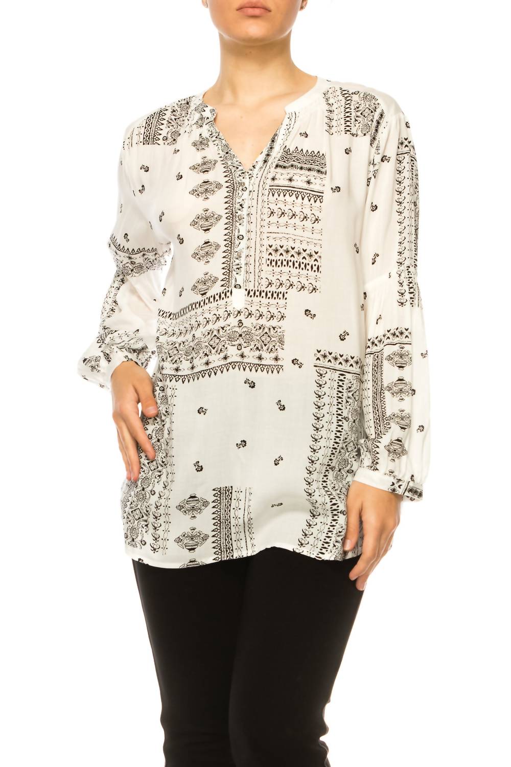 Grand & Greene - Decorative Print Long Sleeve Top - blouses - clothing - patterned