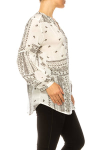 Grand & Greene - Decorative Print Long Sleeve Top - blouses - clothing - patterned