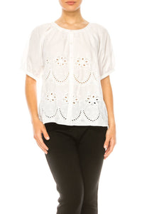 Grand & Greene - Eyelet Design Short Sleeve Shirt - clothing - cotton - shirts