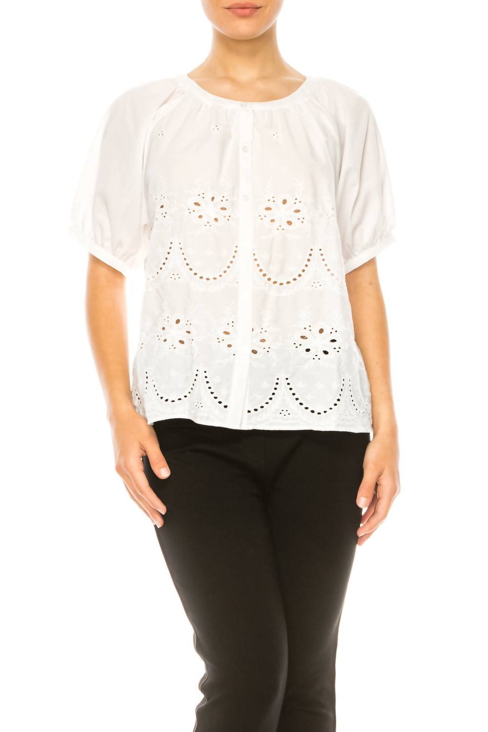 Grand & Greene - Eyelet Design Short Sleeve Shirt - clothing - cotton - shirts