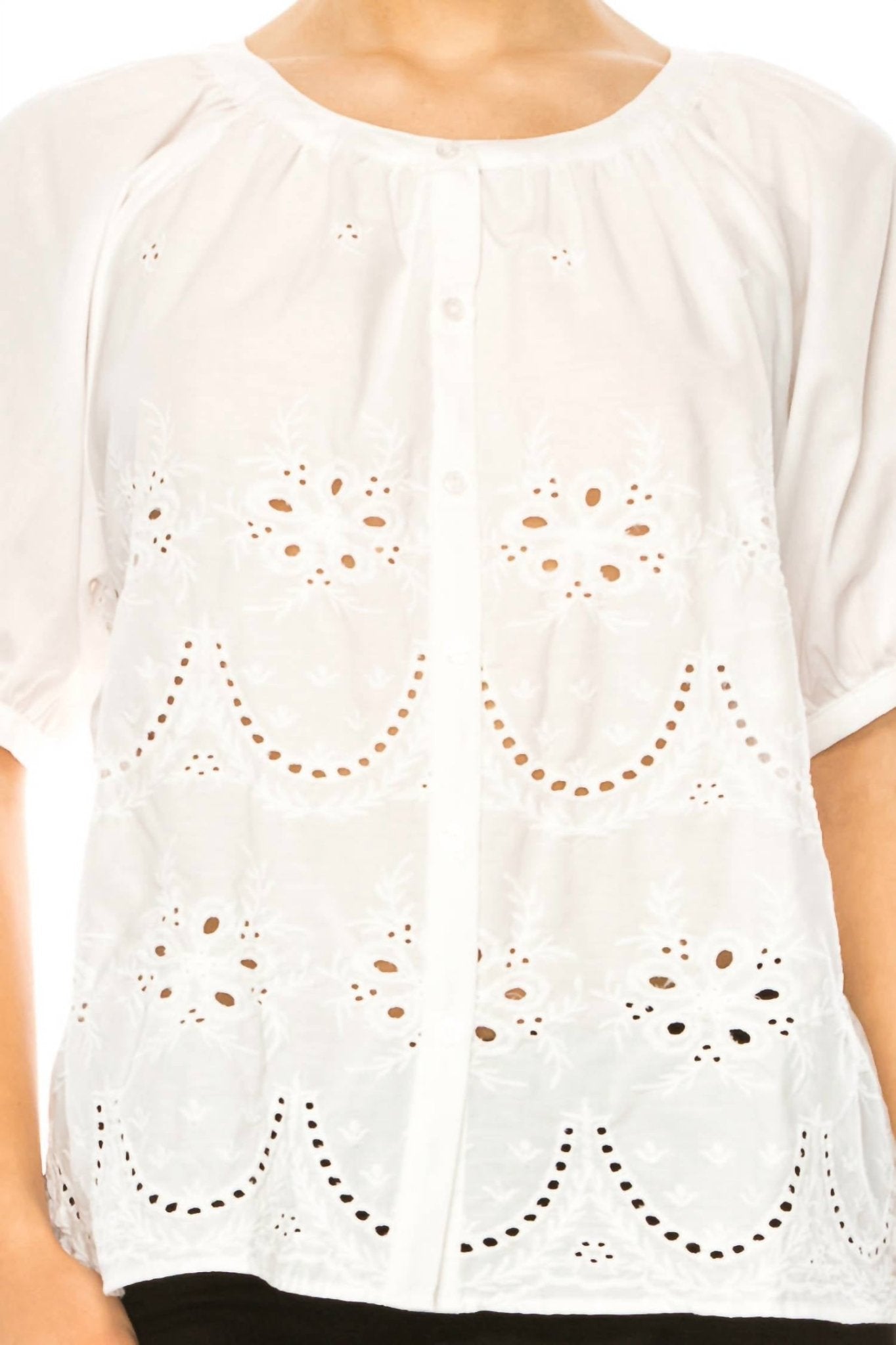 Grand & Greene - Eyelet Design Short Sleeve Shirt - clothing - cotton - shirts