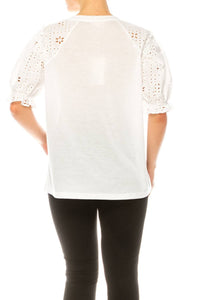 Grand & Greene - Eyelet Sleeve Raglan T-shirt - blouses - clothing - shirts