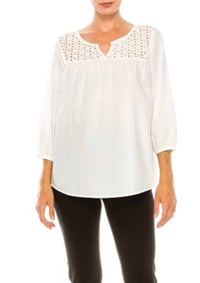 Grand & Greene - Eyelet Split Neck Swing Top - blouses - clothing - cotton