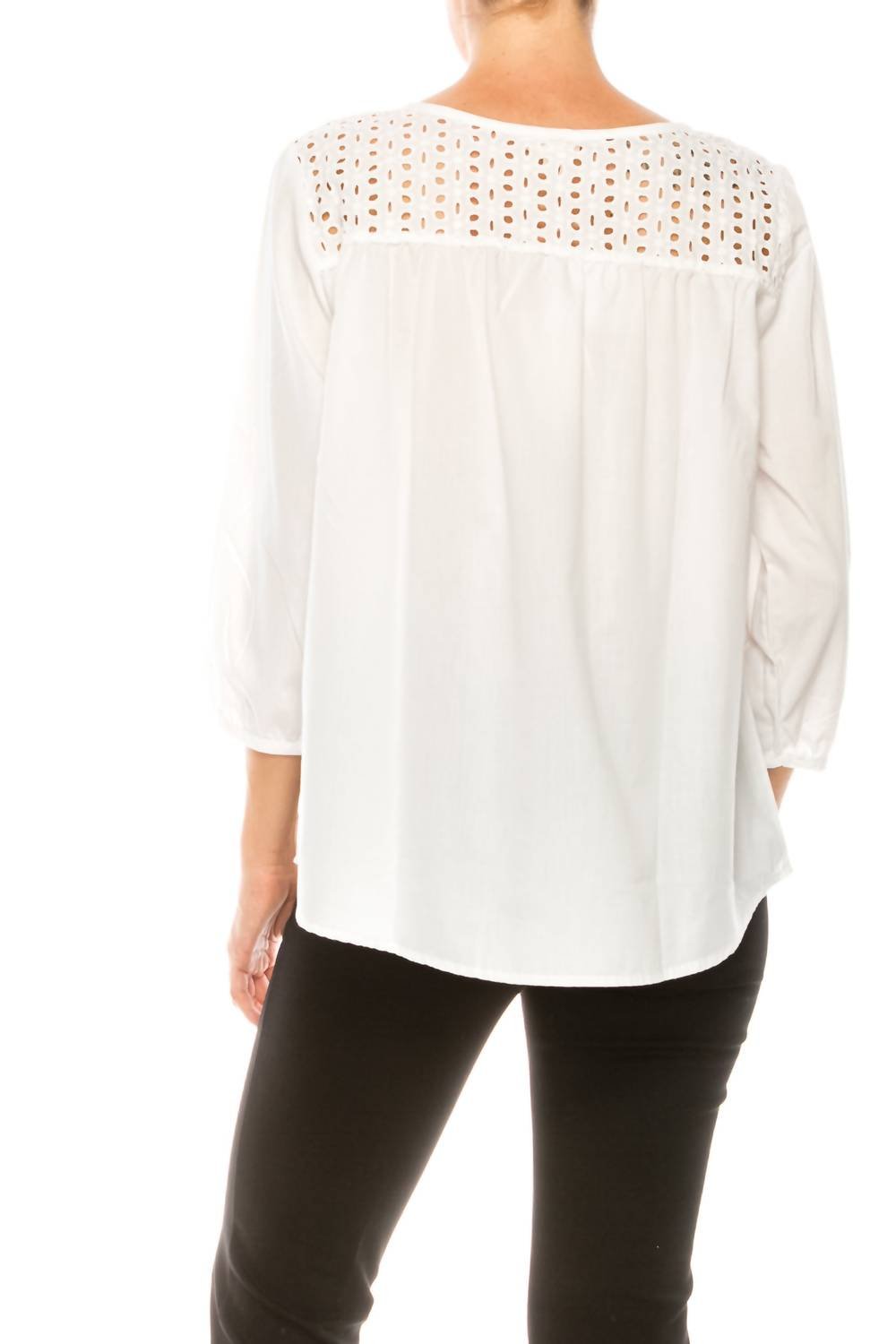 Grand & Greene - Eyelet Split Neck Swing Top - blouses - clothing - cotton