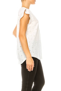 Grand & Greene - Floral Eyelet Cap Sleeve Top - blouses - clothing - cotton