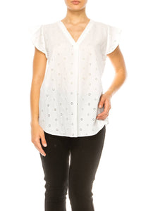 Grand & Greene - Floral Eyelet Cap Sleeve Top - blouses - clothing - cotton