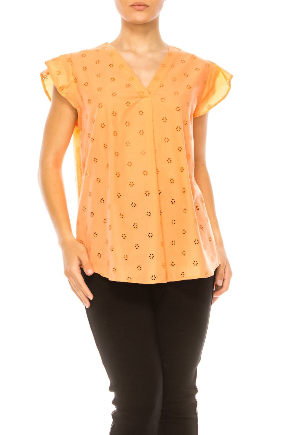 Grand & Greene - Floral Eyelet Cap Sleeve Top - blouses - clothing - cotton
