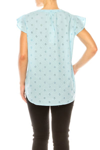 Grand & Greene - Floral Eyelet Cap Sleeve Top - blouses - blue - clothing