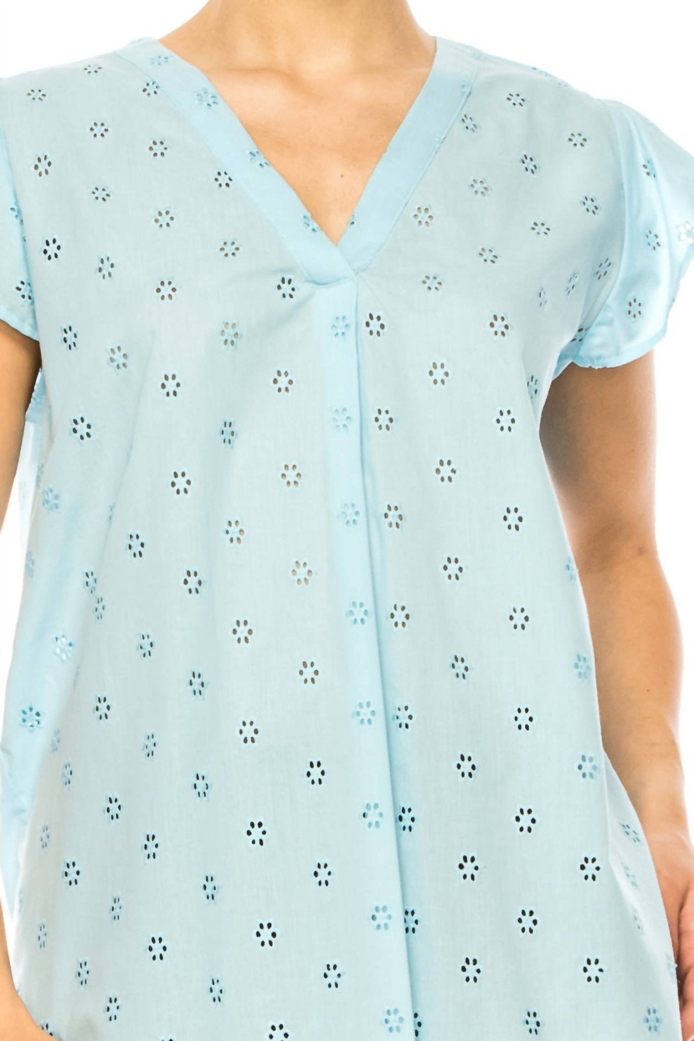 Grand & Greene - Floral Eyelet Cap Sleeve Top - blouses - blue - clothing