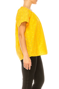 Grand & Greene - Floral Eyelet Elastic Neckline Top - blouses - clothing - cotton