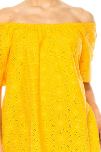Grand & Greene - Floral Eyelet Elastic Neckline Top - blouses - clothing - cotton
