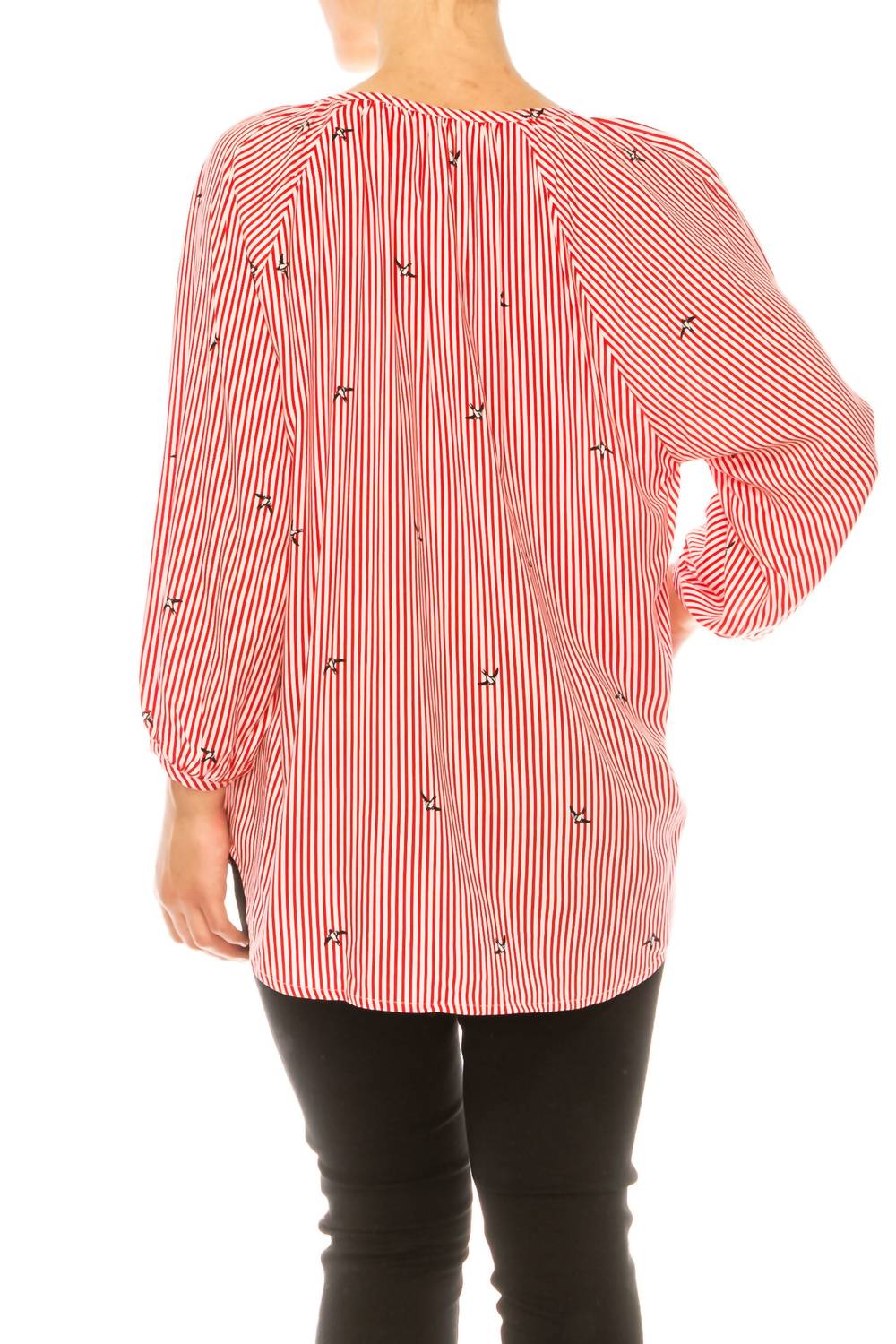 Grand & Greene - Striped Bird Print Pullover Top - blouses - clothing - rayon