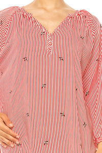 Grand & Greene - Striped Bird Print Pullover Top - blouses - clothing - rayon