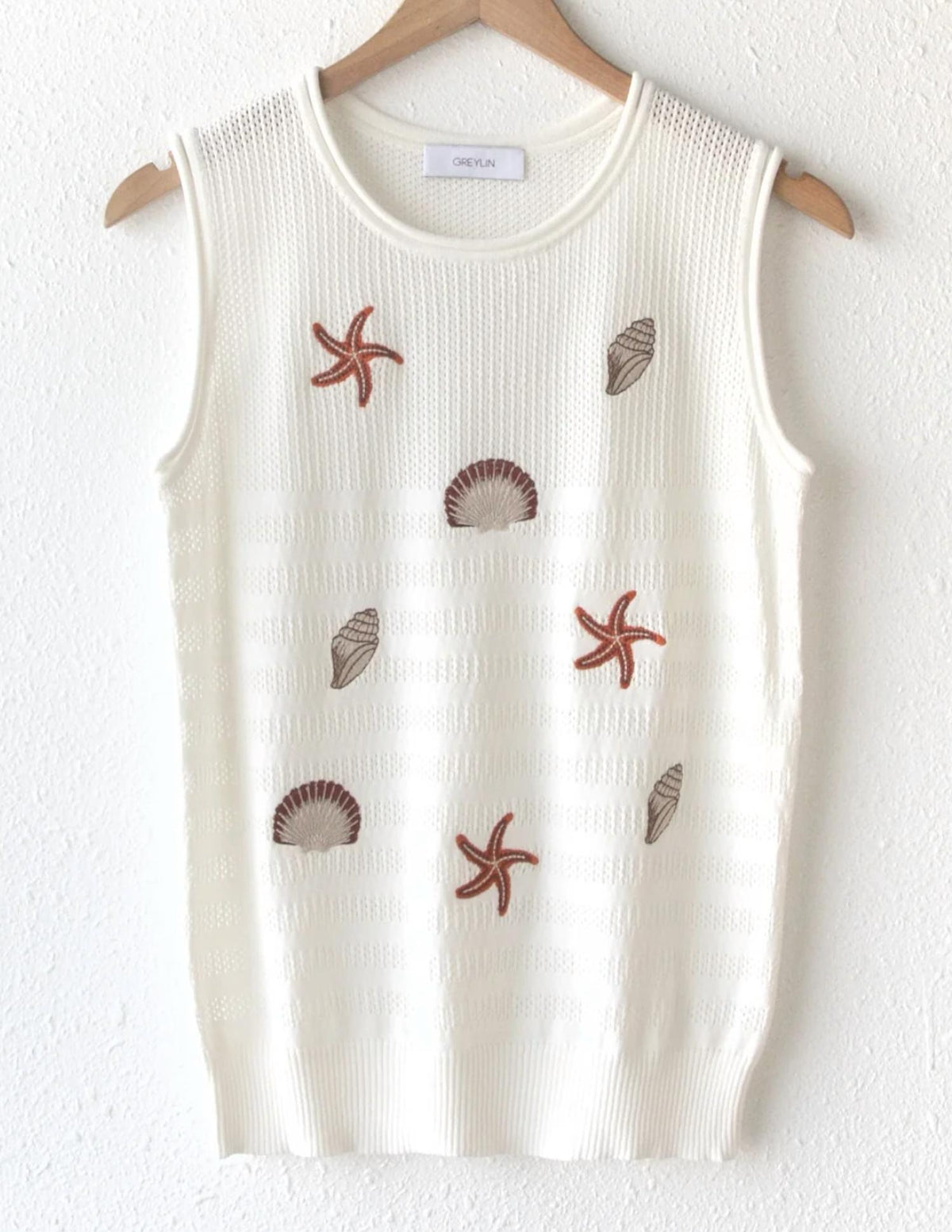 Greylin - Arlie Seashell Embroidered Knit Top