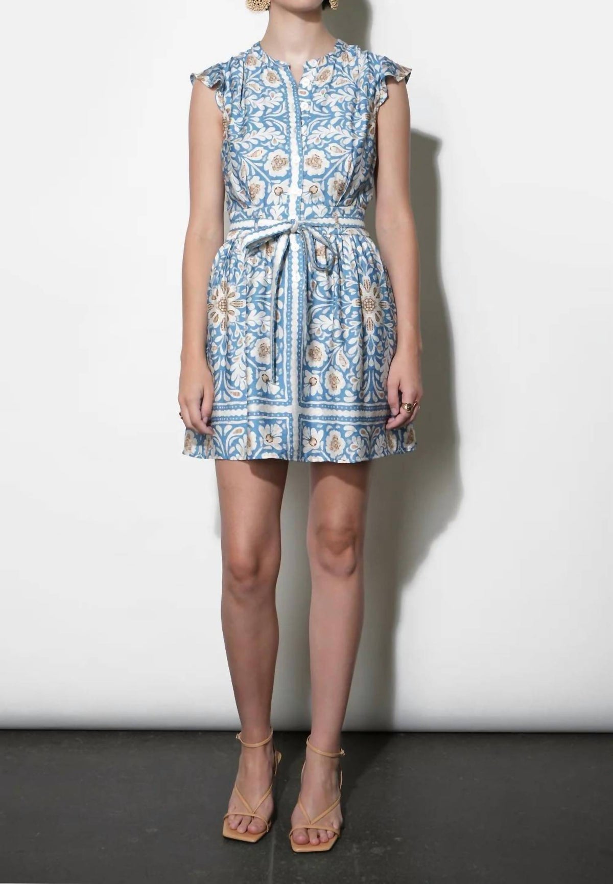 Greylin - Bailey Flutter Sleeve Belted Mini Dress