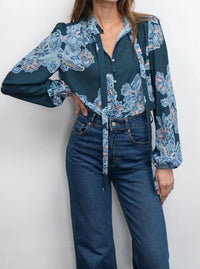 Greylin - Cierra Button Up Tie Neck Blouse