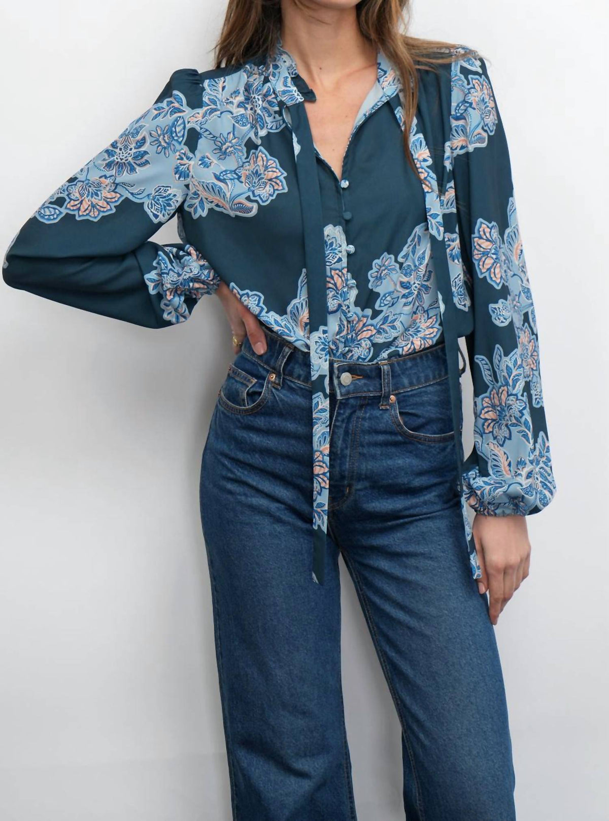 Greylin - Cierra Button Up Tie Neck Blouse