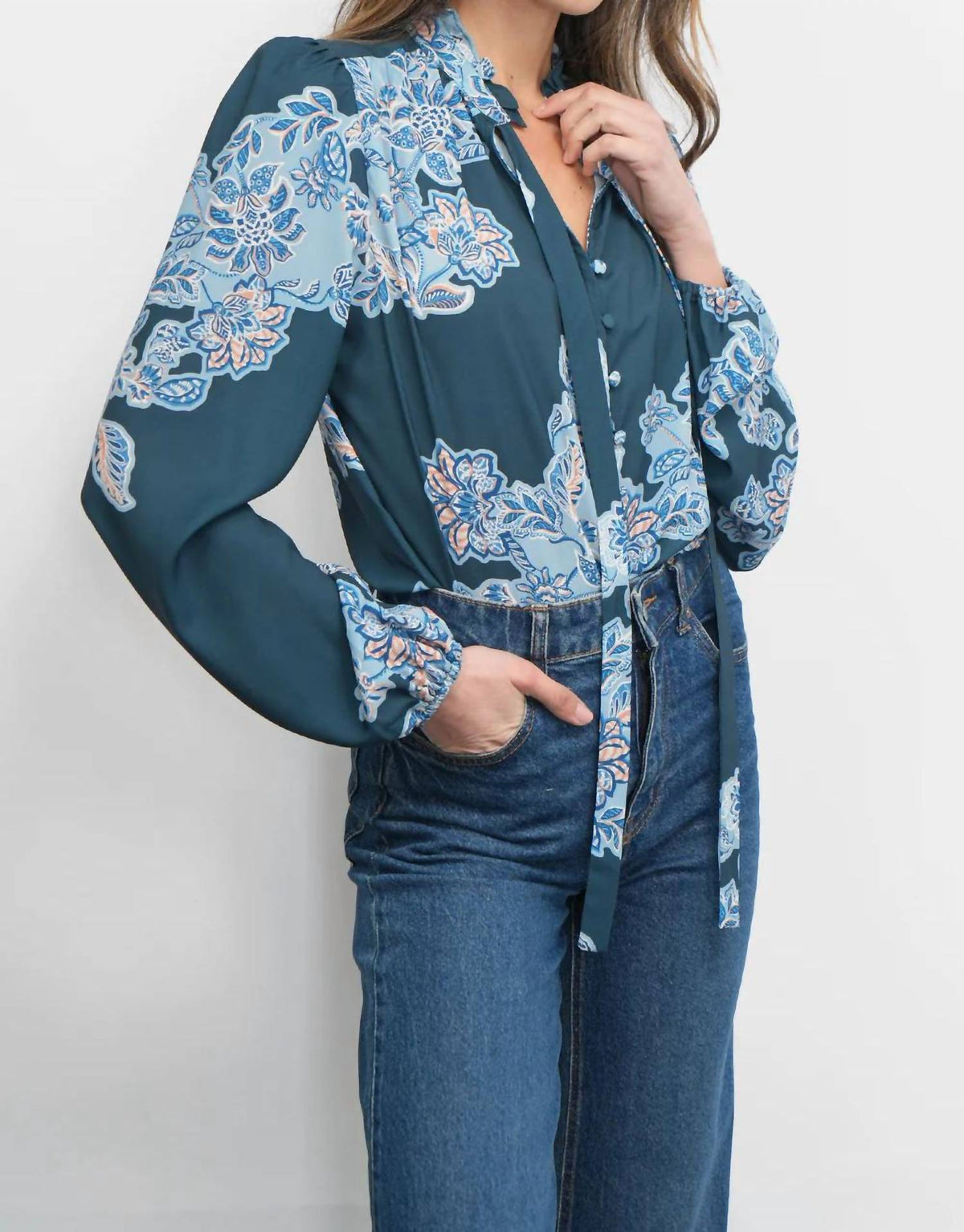 Greylin - Cierra Button Up Tie Neck Blouse