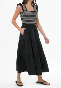 Greylin - Felicia Multi Stitch Smocked Midi Dress - black - clothing - cotton
