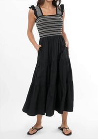 Greylin - Felicia Multi Stitch Smocked Midi Dress - black - clothing - cotton