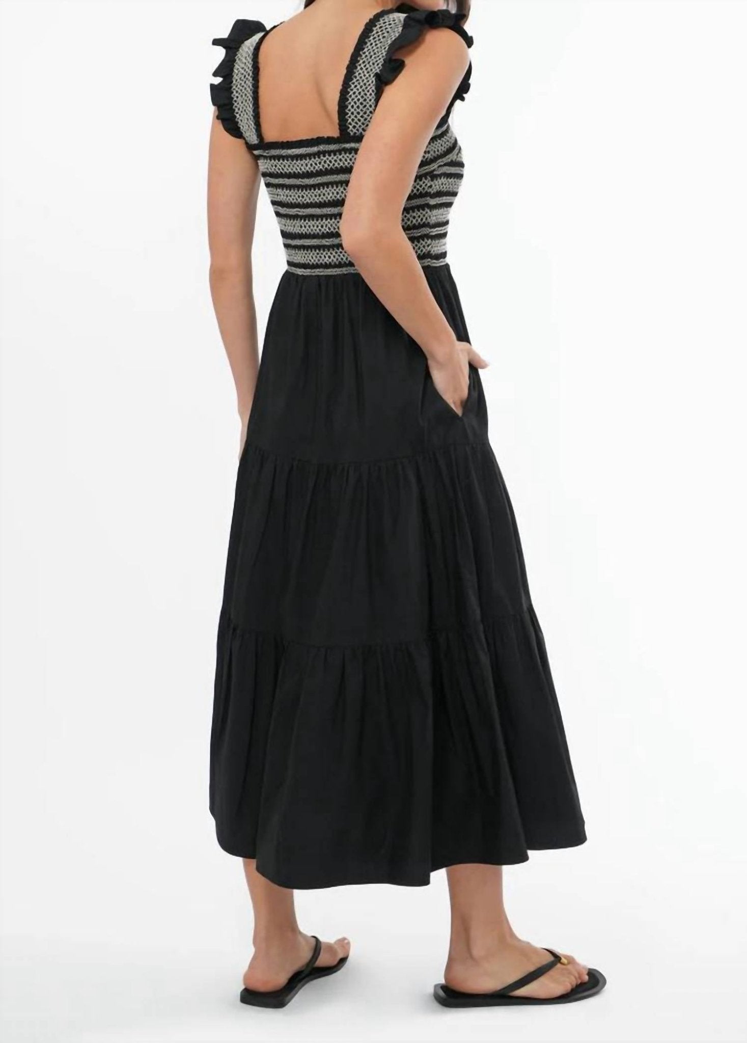 Greylin - Felicia Multi Stitch Smocked Midi Dress - black - clothing - cotton