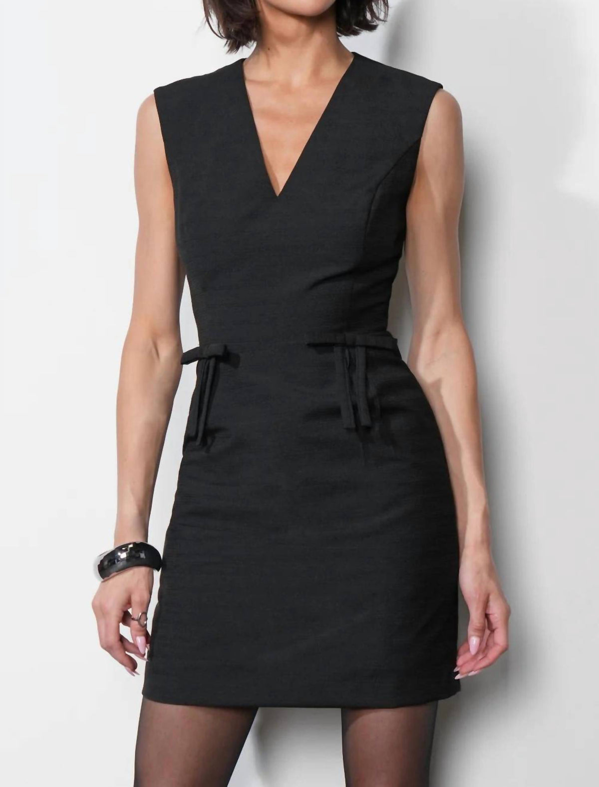 Greylin - Olivia Textured Jacquard Mini Dress With Bow