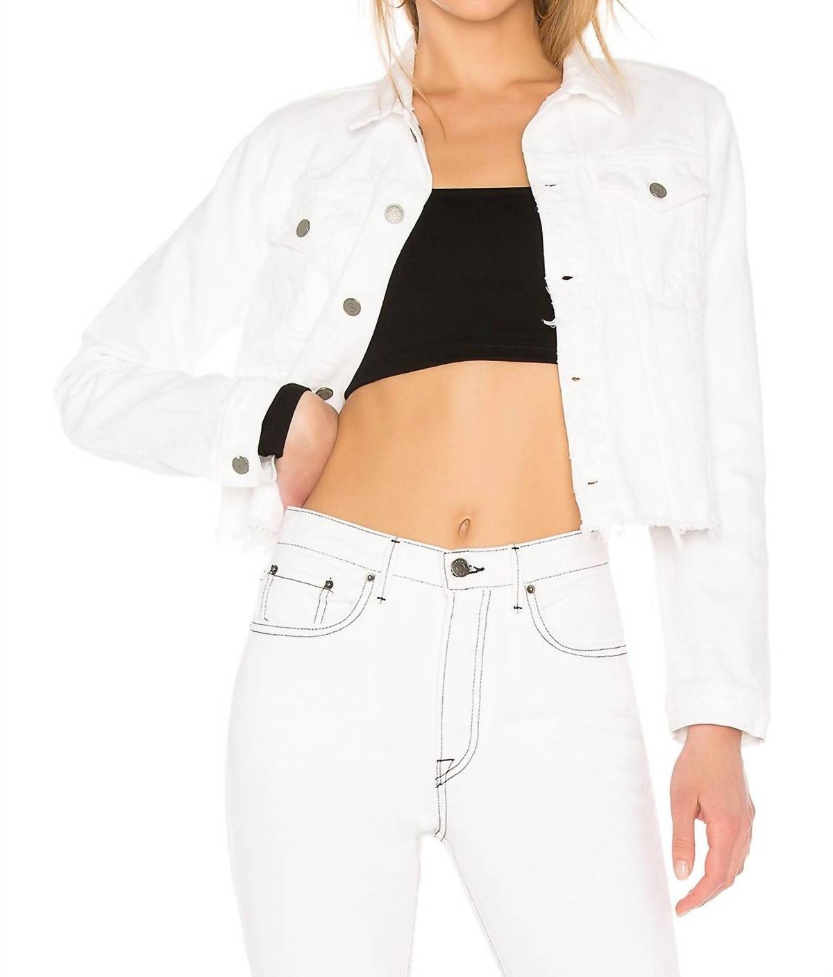 Grlfrnd - Cara Cropped Denim Distressed Jacket