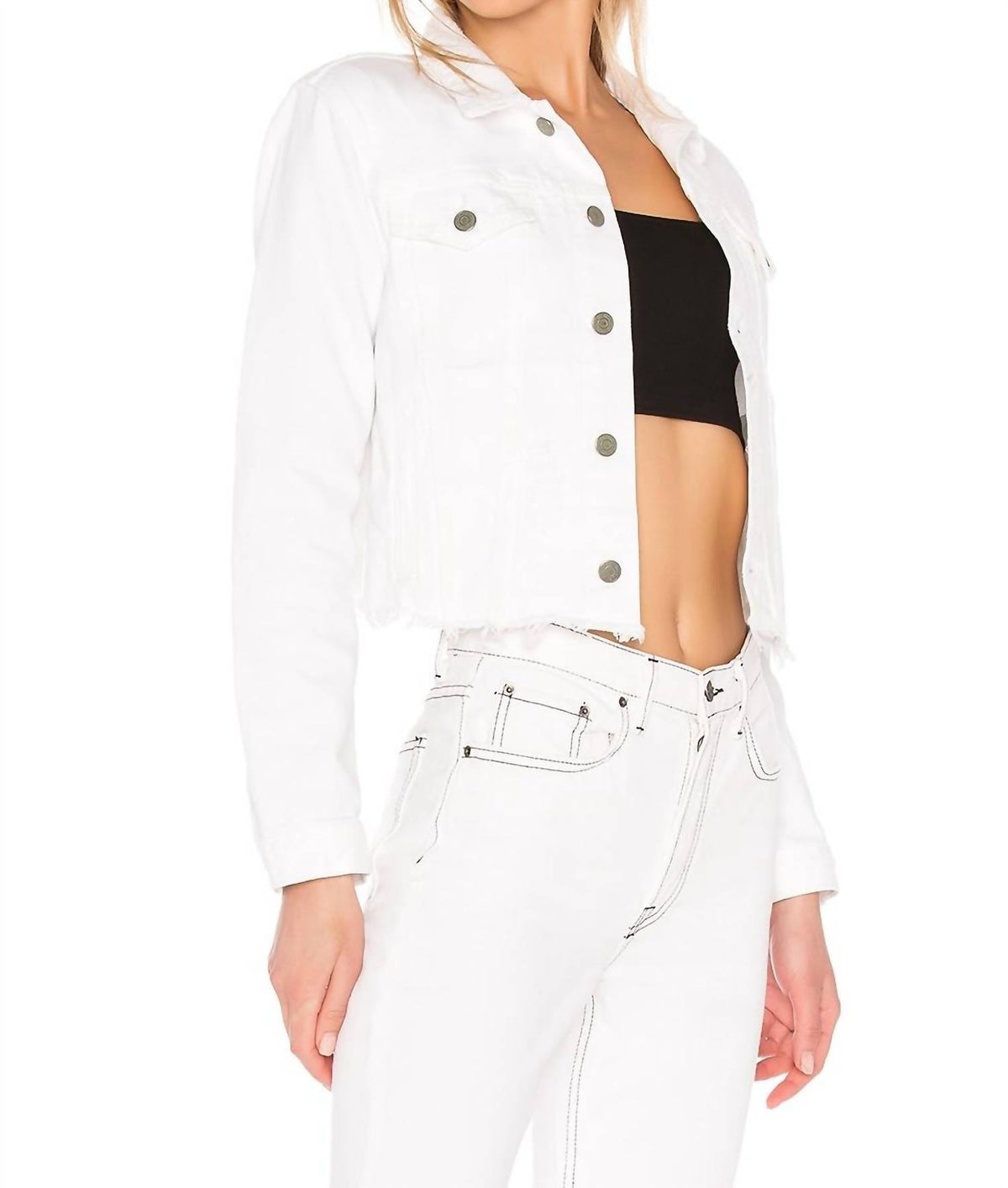 Grlfrnd - Cara Cropped Denim Distressed Jacket