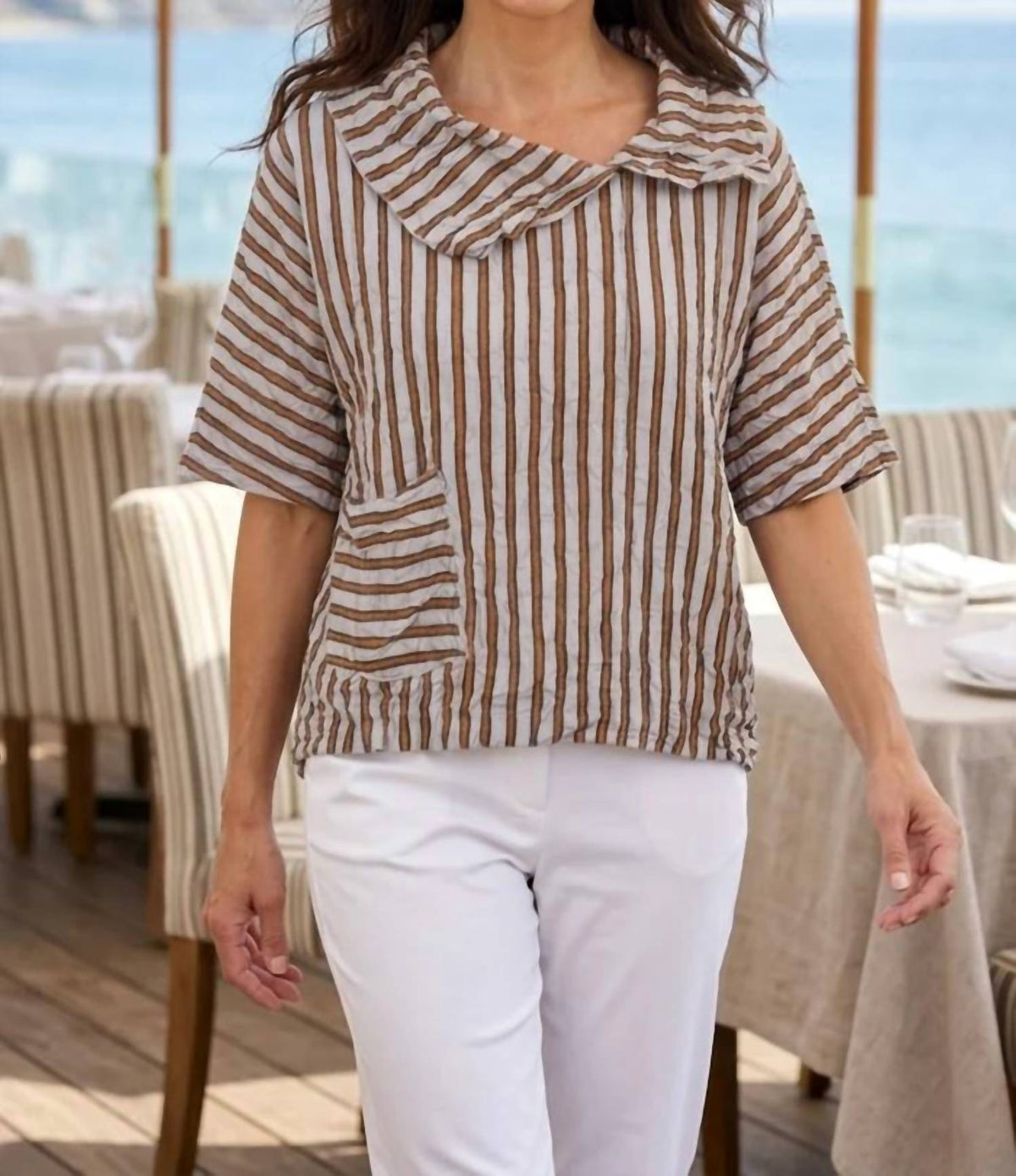 Habitat - Crimped Crepe Stripe Pack It Pullover Top