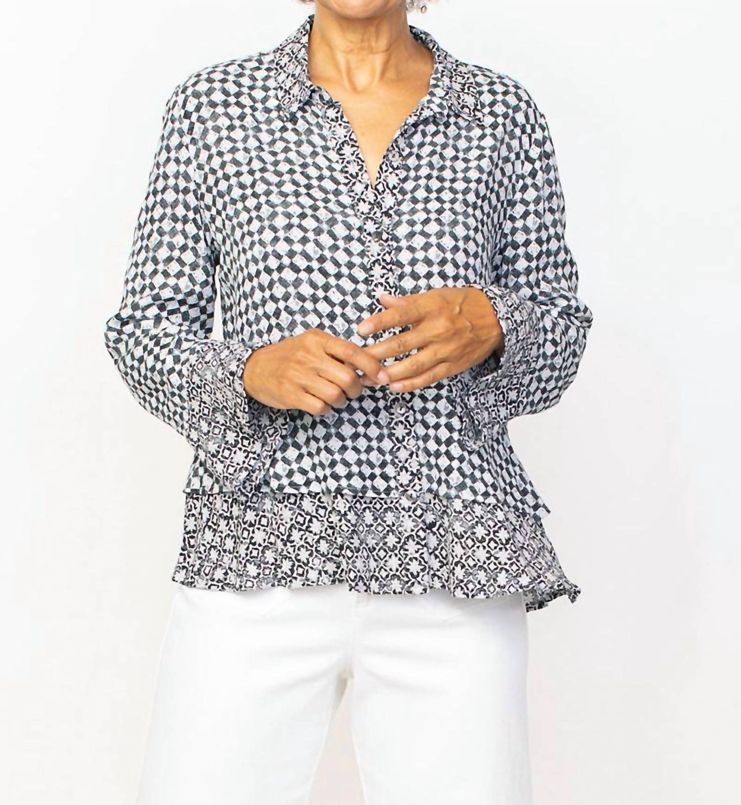 Habitat - Diamond Flounce Shirt - black - blouses - clothing