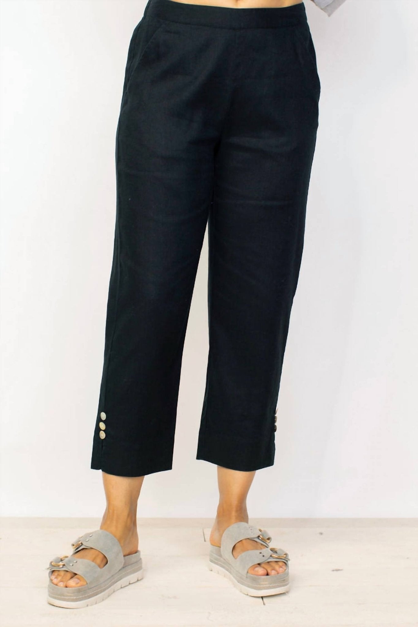 Habitat - Linen Button Crop Pant - ankle - black - clothing