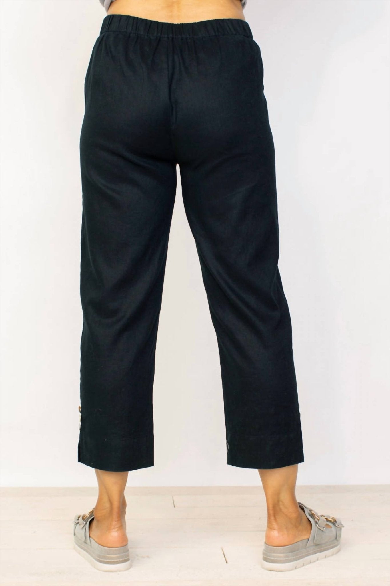 Habitat - Linen Button Crop Pant - ankle - black - clothing